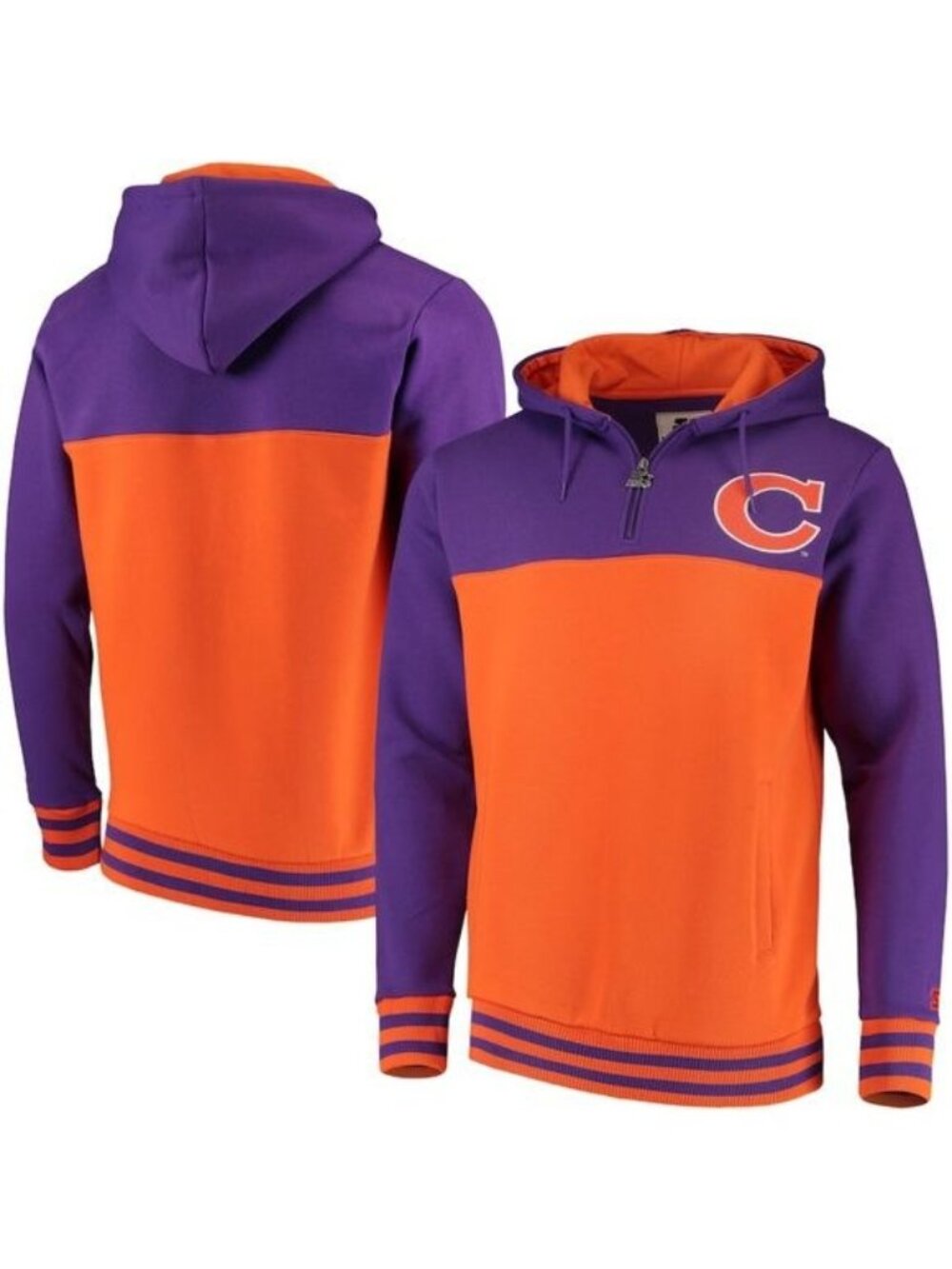 Starter Varsity Orange Purple Clemson Tigers Quarter-Zip Pullover Hoodie Large